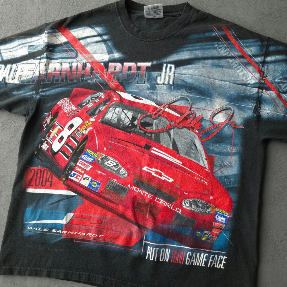 Vintage 2000s Chase Authentics Dale Earnhardt Jr T-shirt Large Black NASCAR AOP - Picture 3 of 10